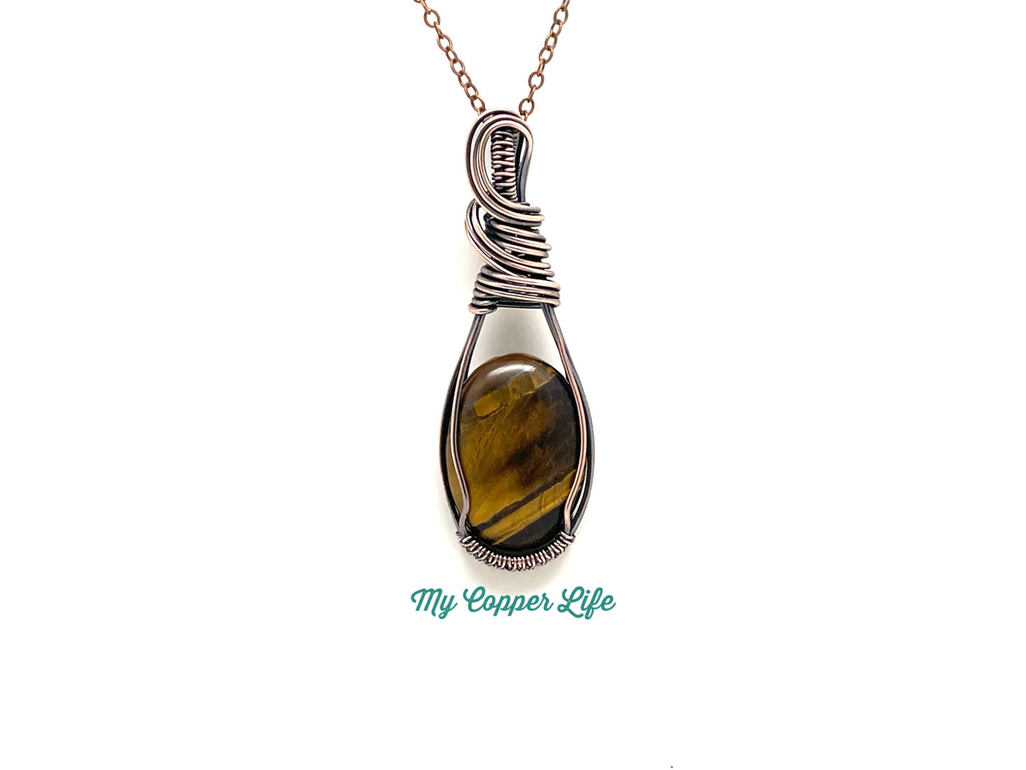 Tiger’s Eye Wrapped Pendant #2 Copper