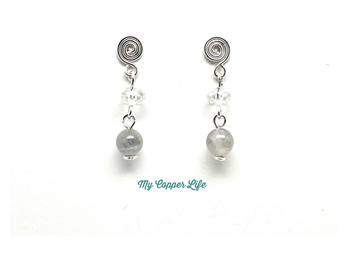 Labradorite Post Earrings Silver Plated Copper