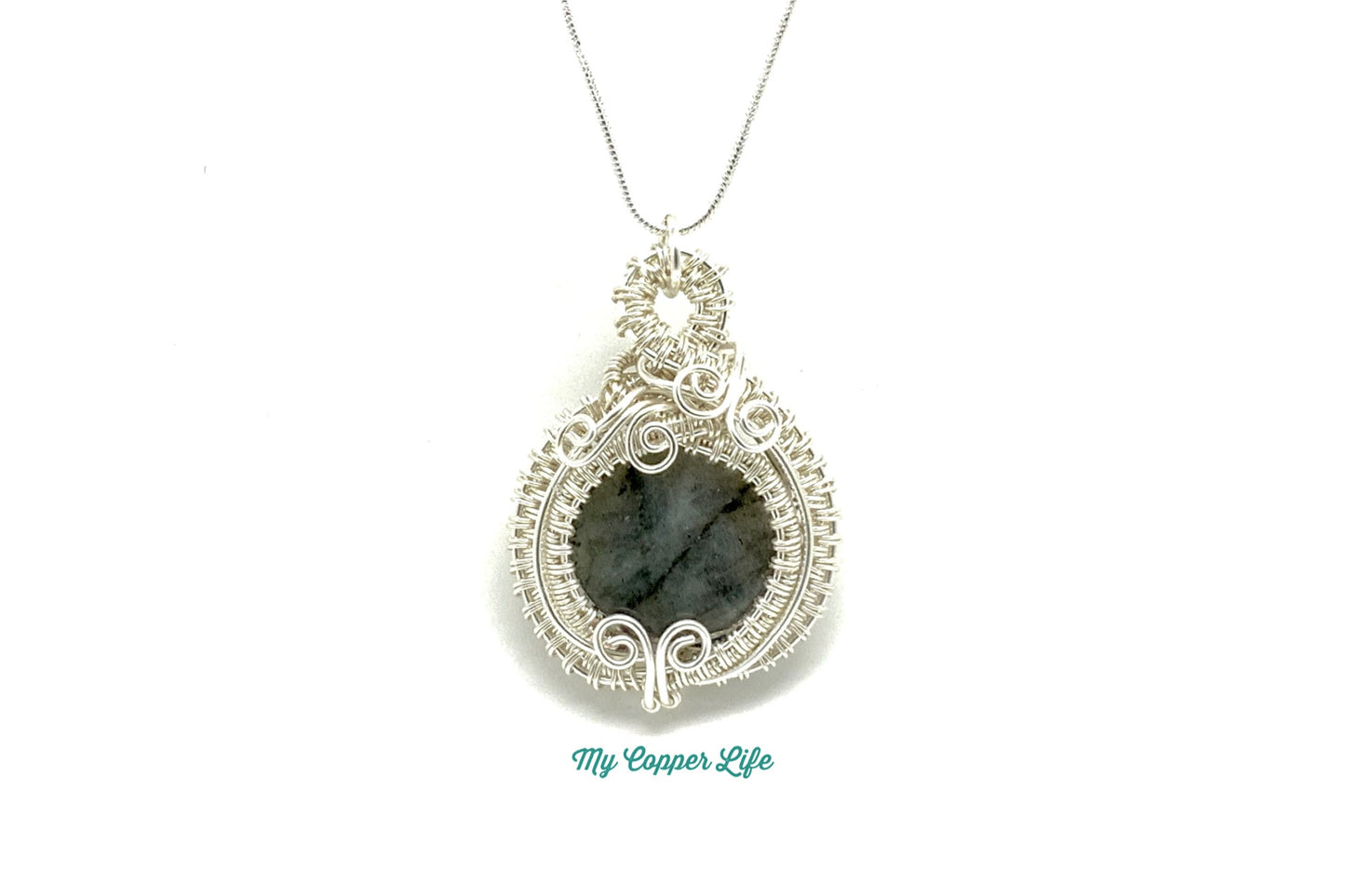 Labradorite Woven Pendant Silver Plated Copper