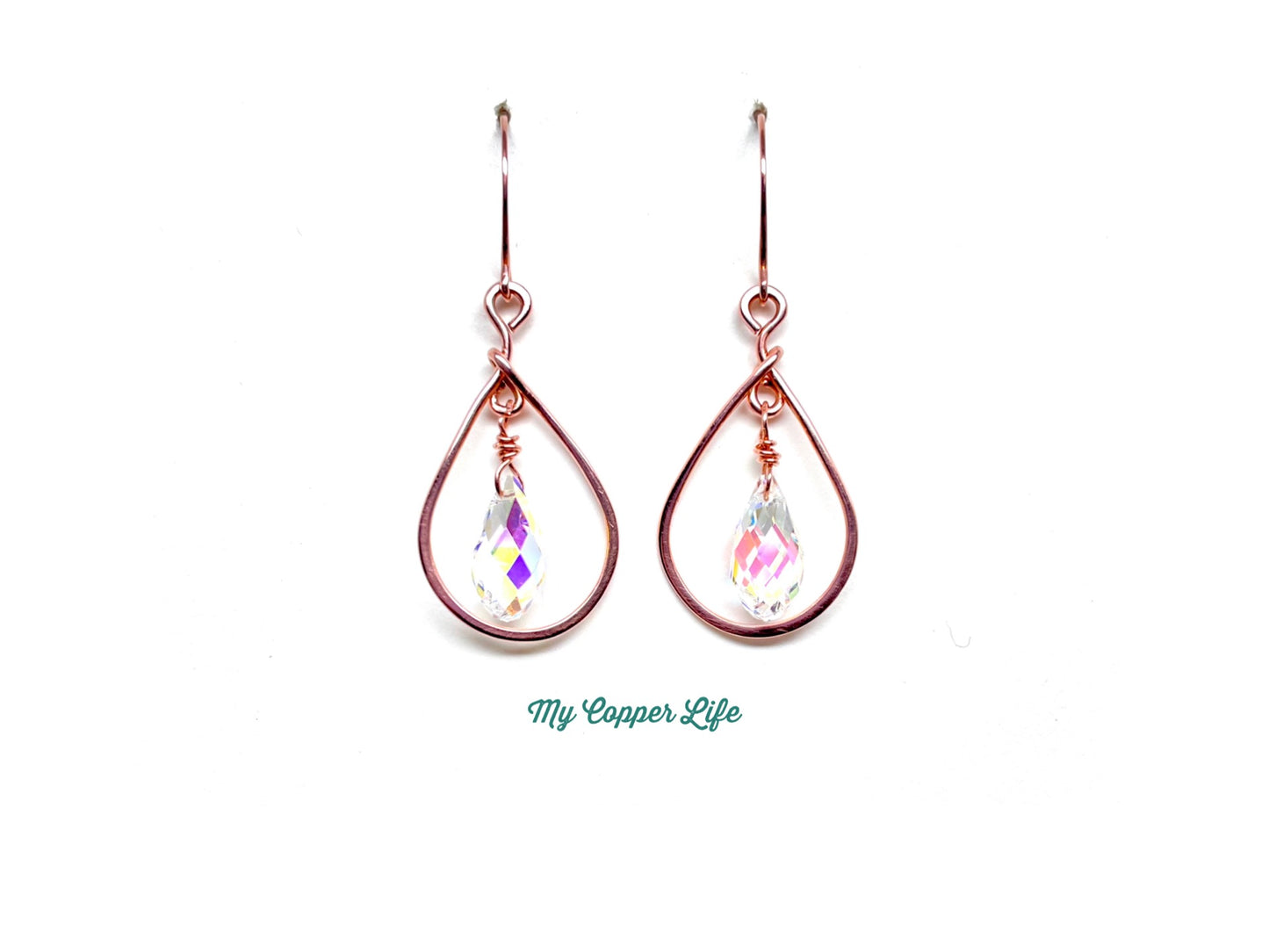 Tear Drop Earrings Swarovski Crystal Copper