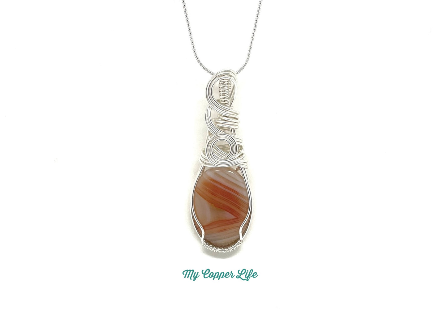 Red/Brown Botswana Wrapped Pendant Silver Plated Copper
