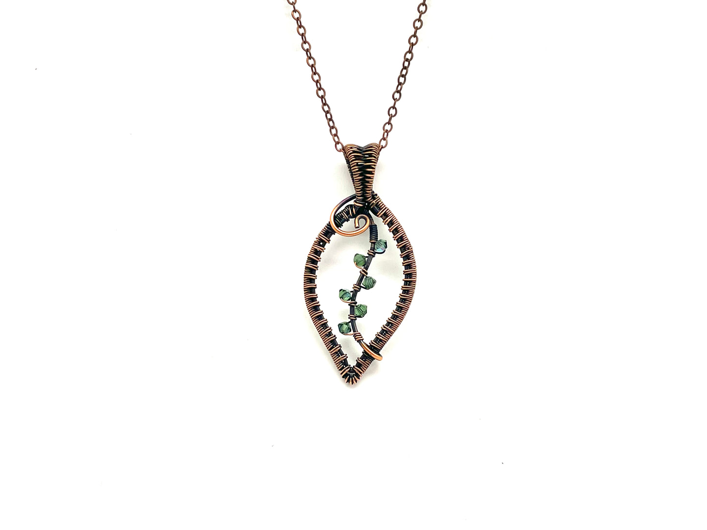 Leaf Pendant Swarovski Crystals Copper Small