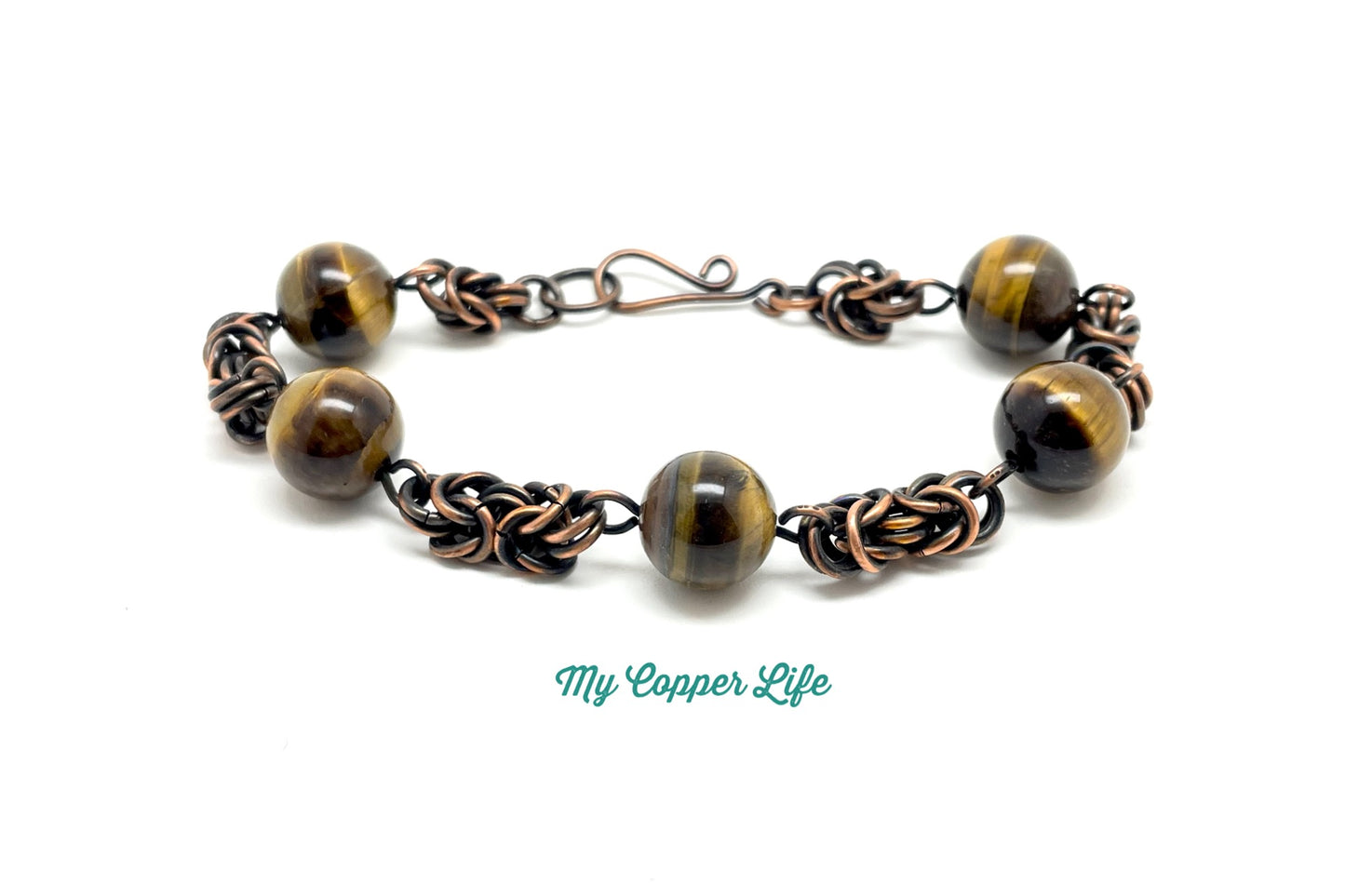 Byzantine Bracelet-Tiger's Eye Beads(Copper Wire)