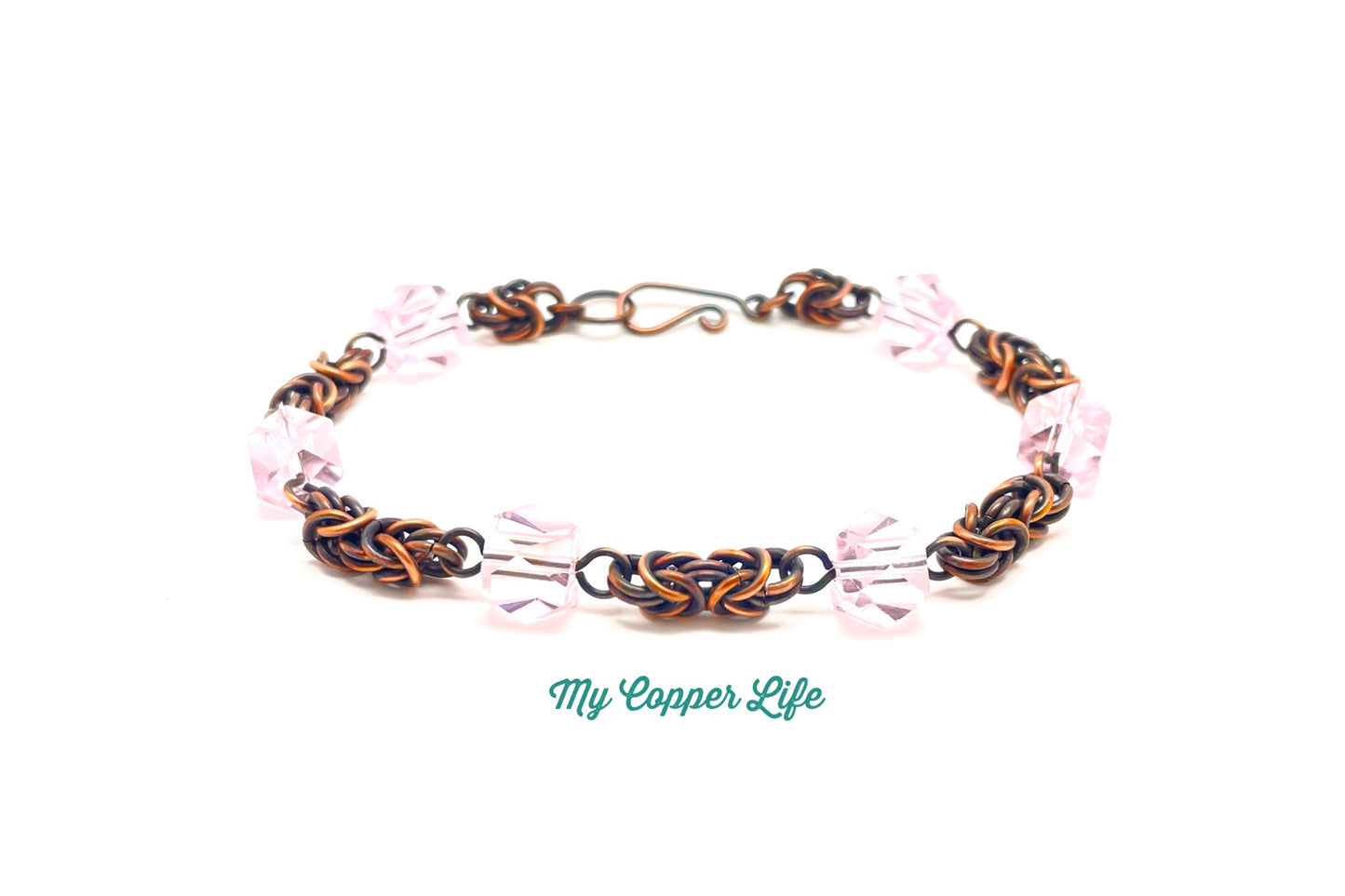 Byzantine Bracelet-Pink Faceted Beads(Copper Wire)