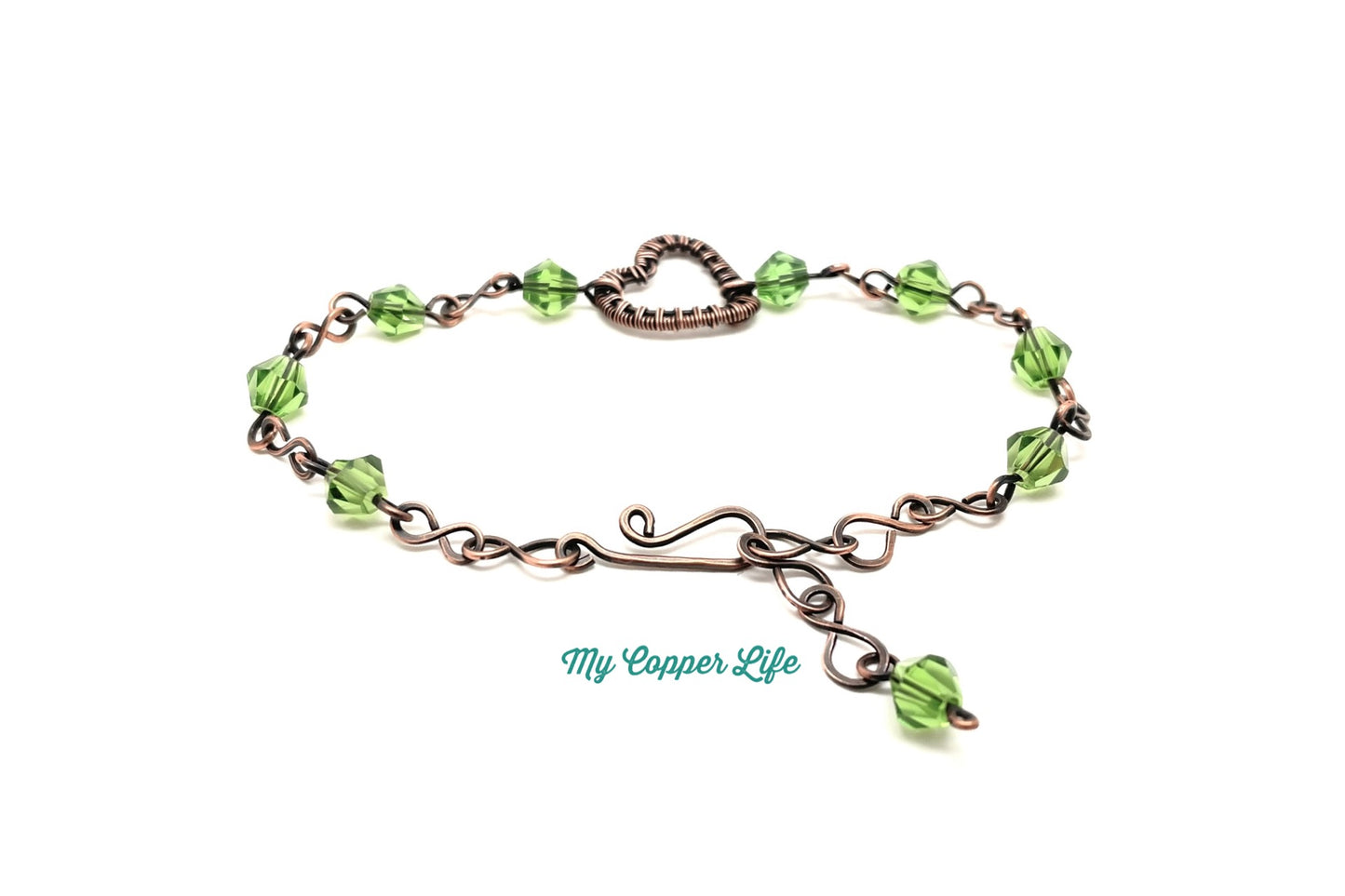 Wire Weave Heart Bracelet-Swarovski Crystals(Copper Wire)