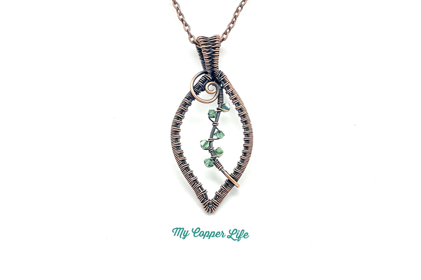 Leaf Pendant-Swarovski Crystals(Copper Wire)