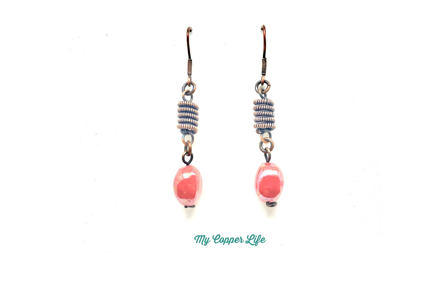 Spring Earrings-Salmon Beads(Copper Wire)
