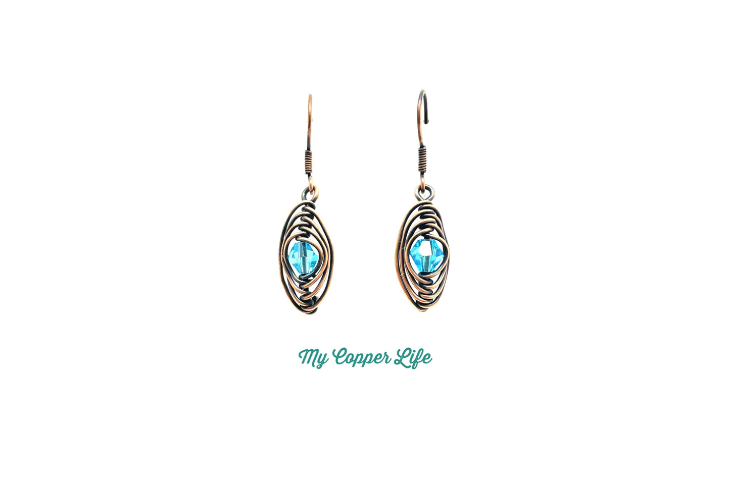 Herringbone Earrings-Swarovski Crystals(Copper Wire)