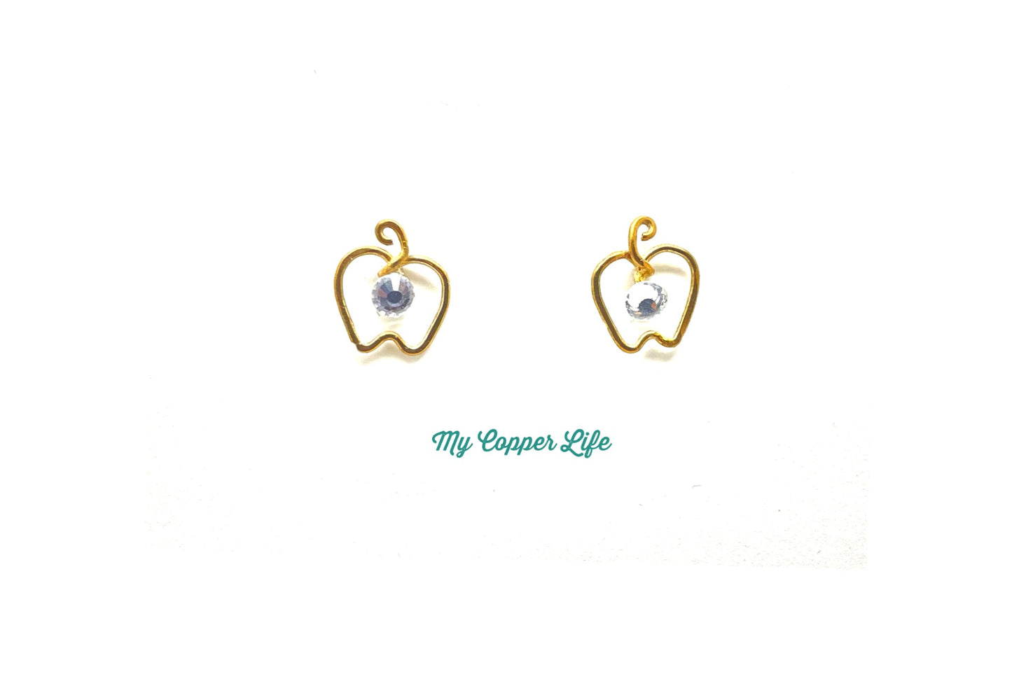Apple Rhinestone Earrings Gold Plated Copper