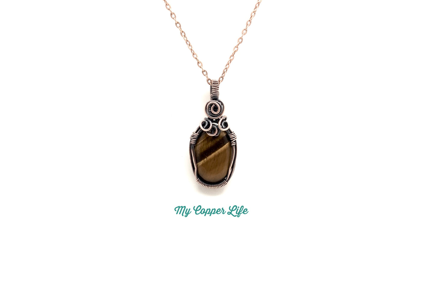Tiger's Eye Wrapped Pendant Copper