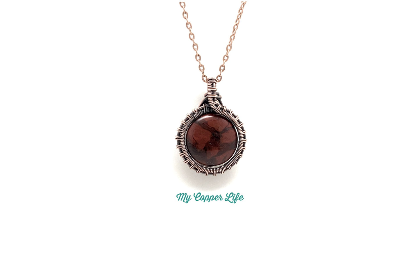 Red Jasper Wire Weave Pendant Copper