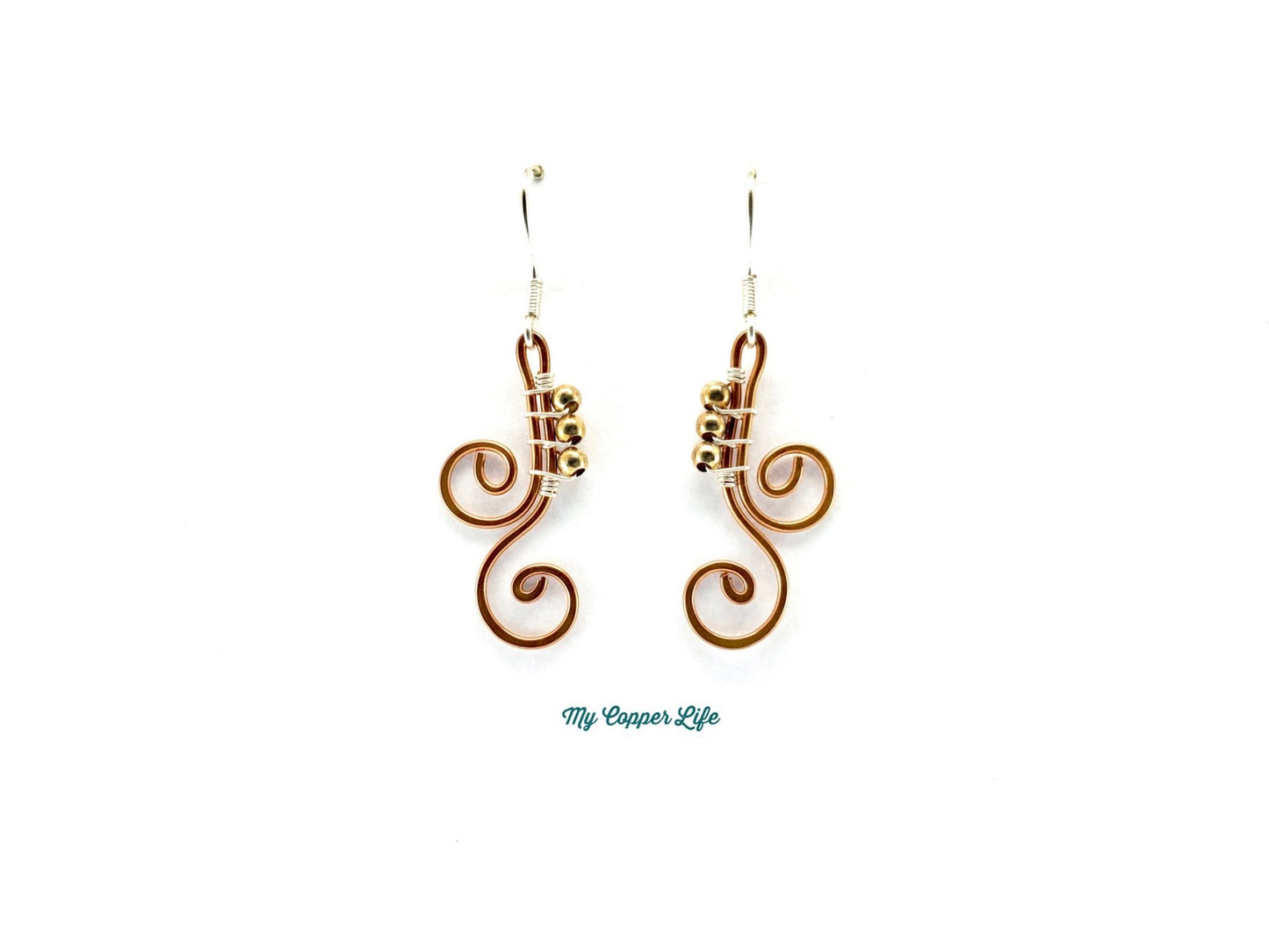 Whimsical Earrings(Copper Wire and Silver Beads)