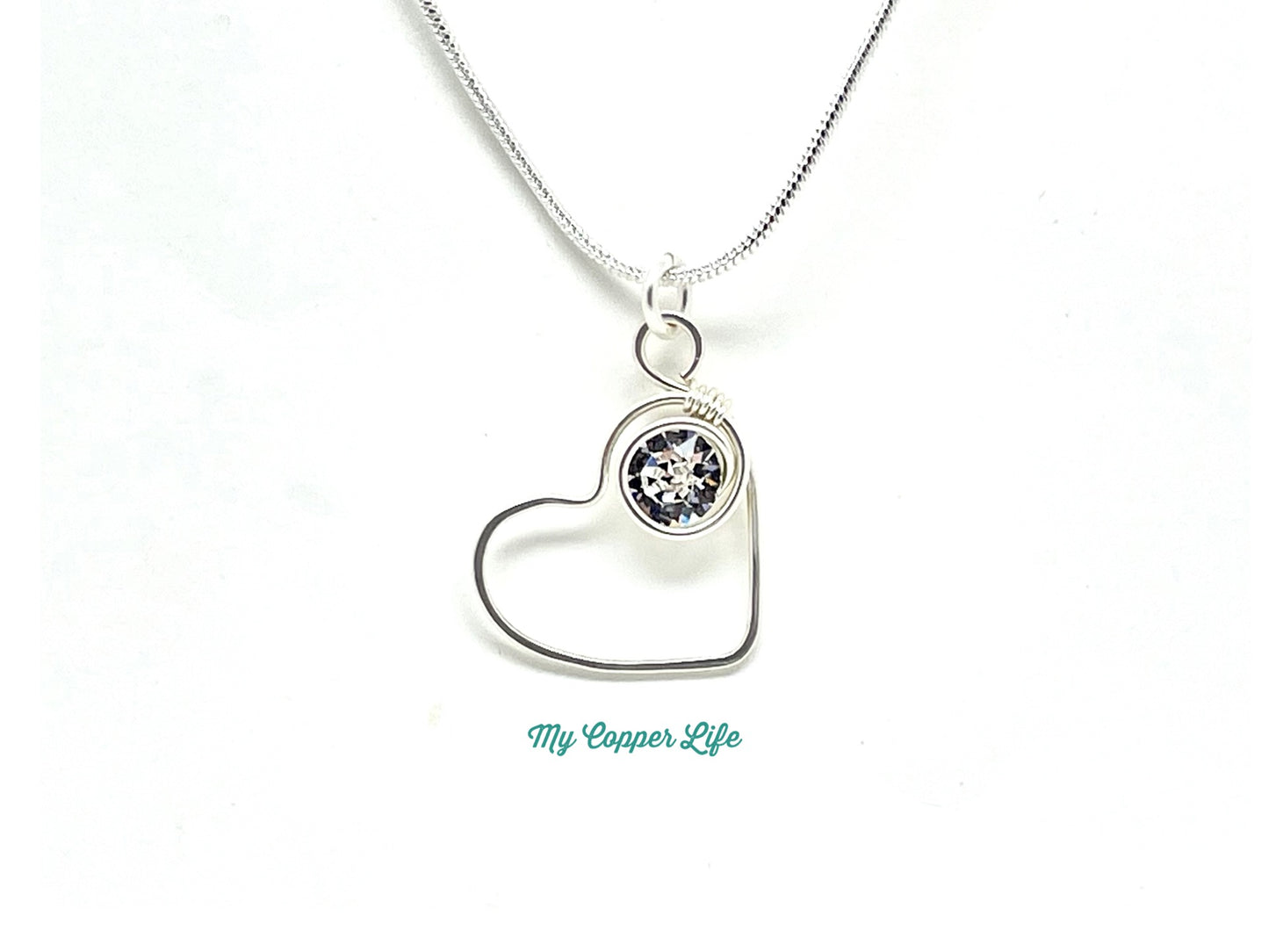Heart Pendant Rhinestone Silver Plated Copper