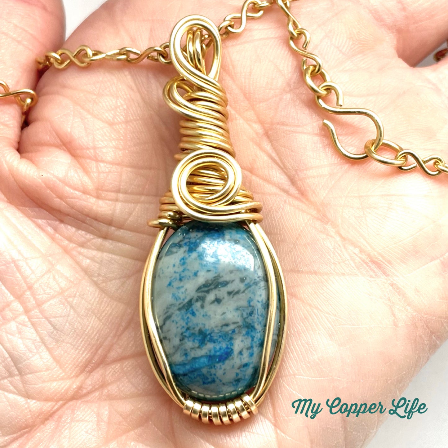 Wire Wrap & Blue Ripple Jasper Pendant