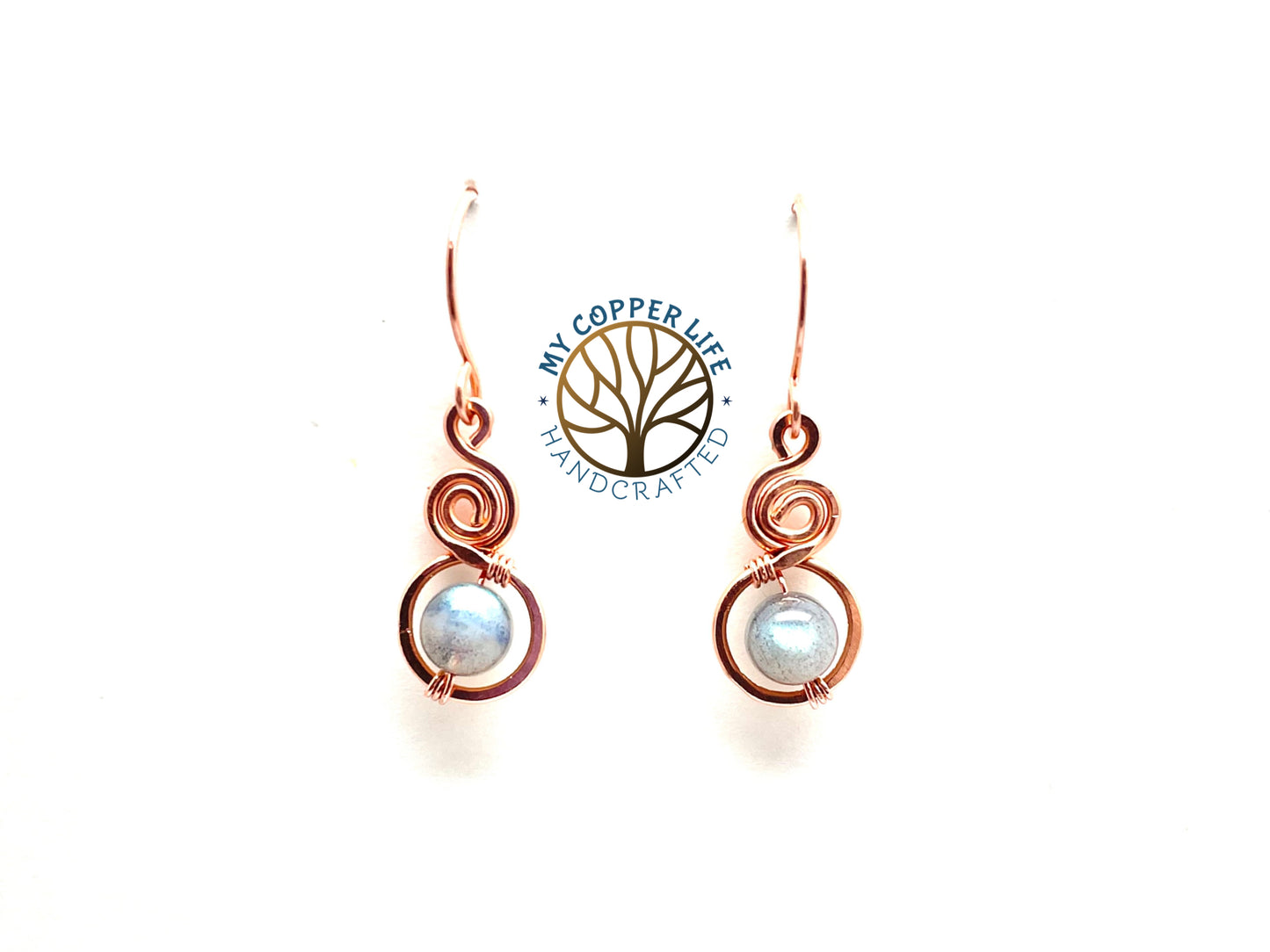 Labradorite Beaded Copper Earrings