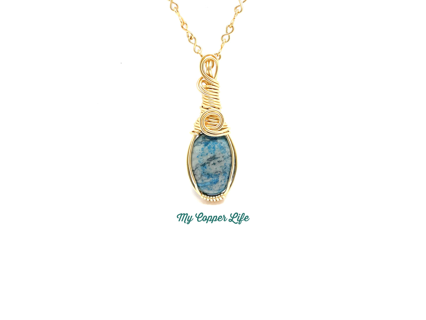 Wire Wrap & Blue Ripple Jasper Pendant