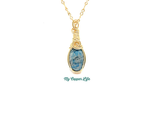 Wire Wrap & Blue Ripple Jasper Pendant