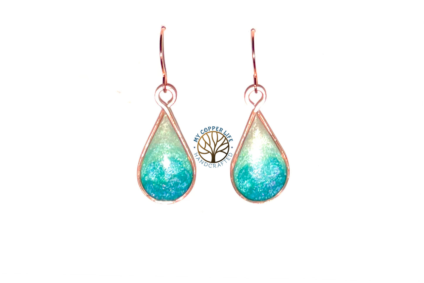 Copper Teardrop and Resin Earrings