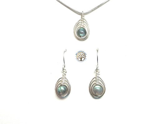 Labradorite Herringbone Pendant and Earrings