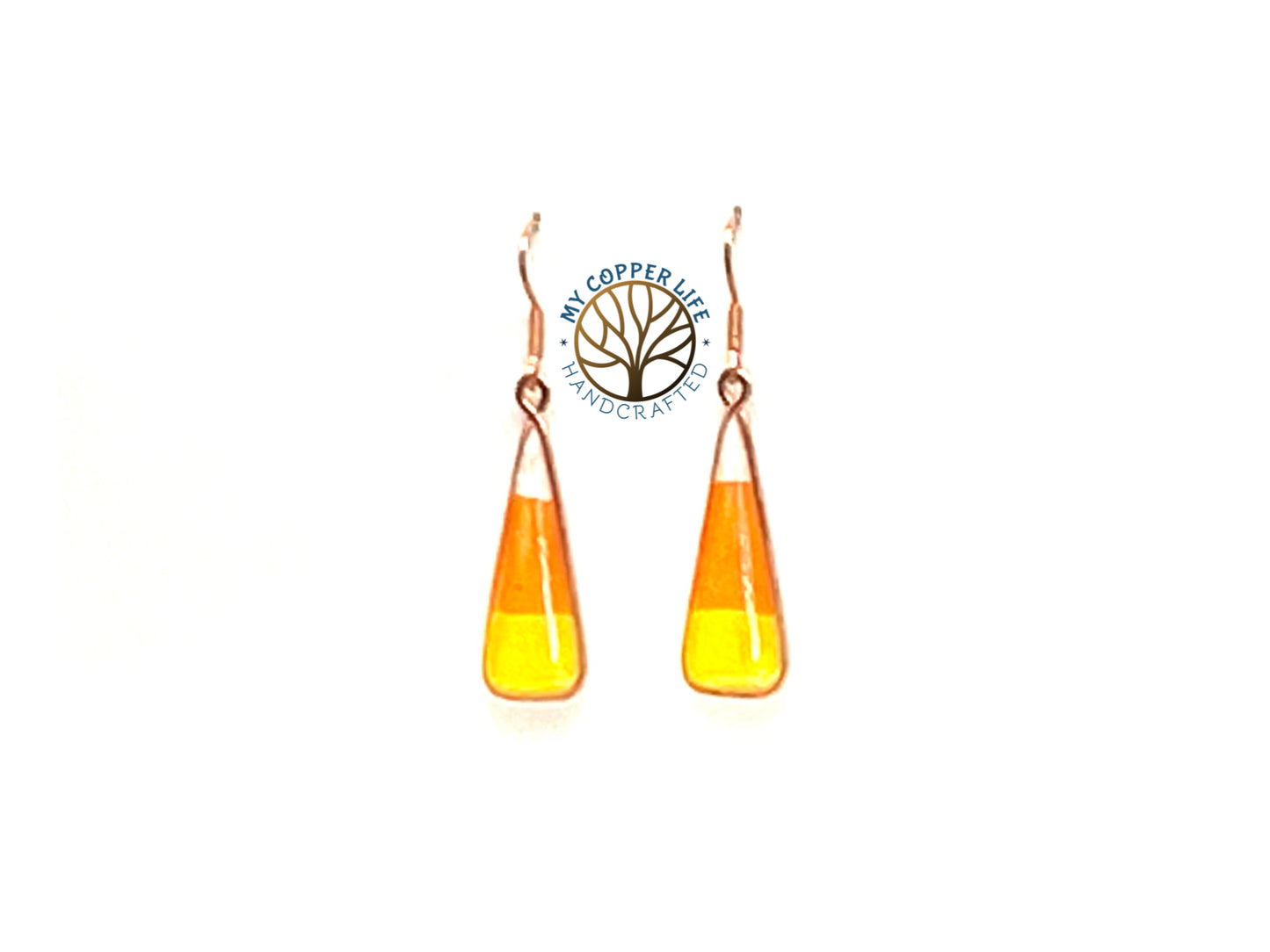 Candy Corn Resin and Copper Earrings