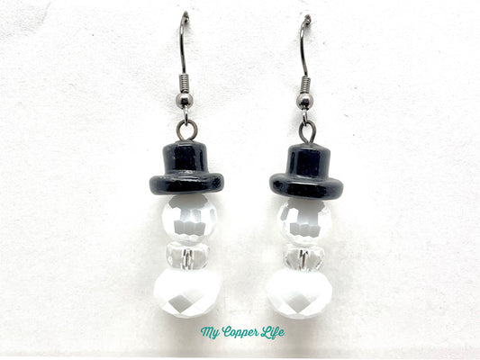 Snowman Earrings-Glass Beads