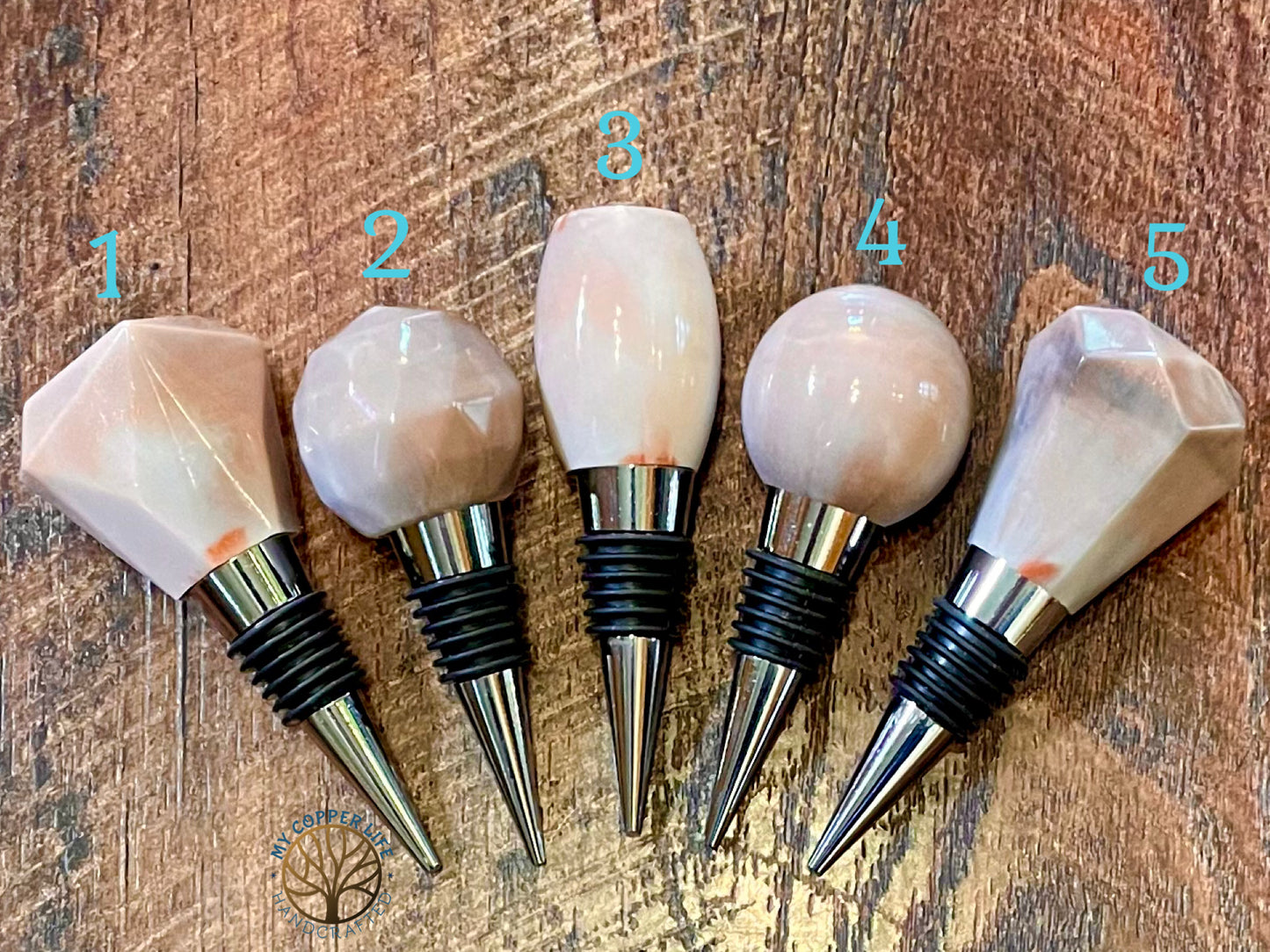 White and Copper Marbled Bottle Stoppers