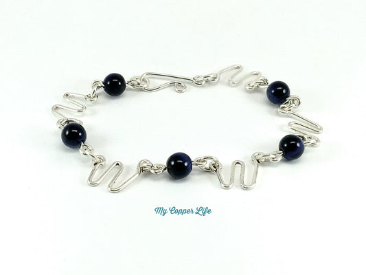 Tiger's Eye and Silver Link Bracelet-Blue