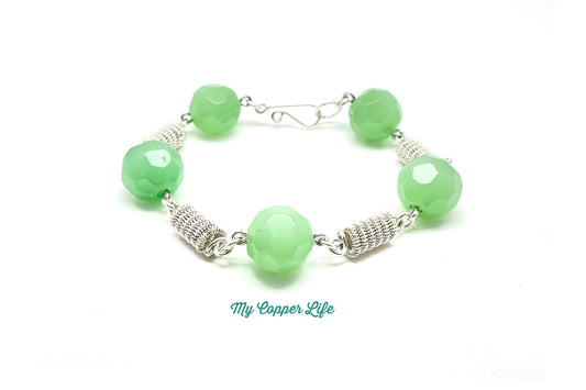 Silver Spring Bracelet with Green Beads