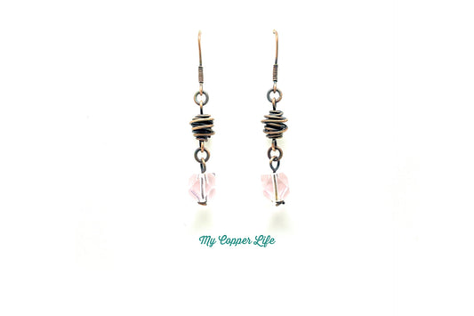 Pink Beaded and Copper Earrings