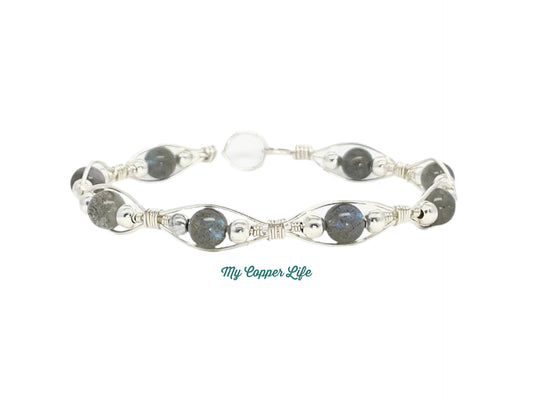 Silver Bangle with Labradorite Beads