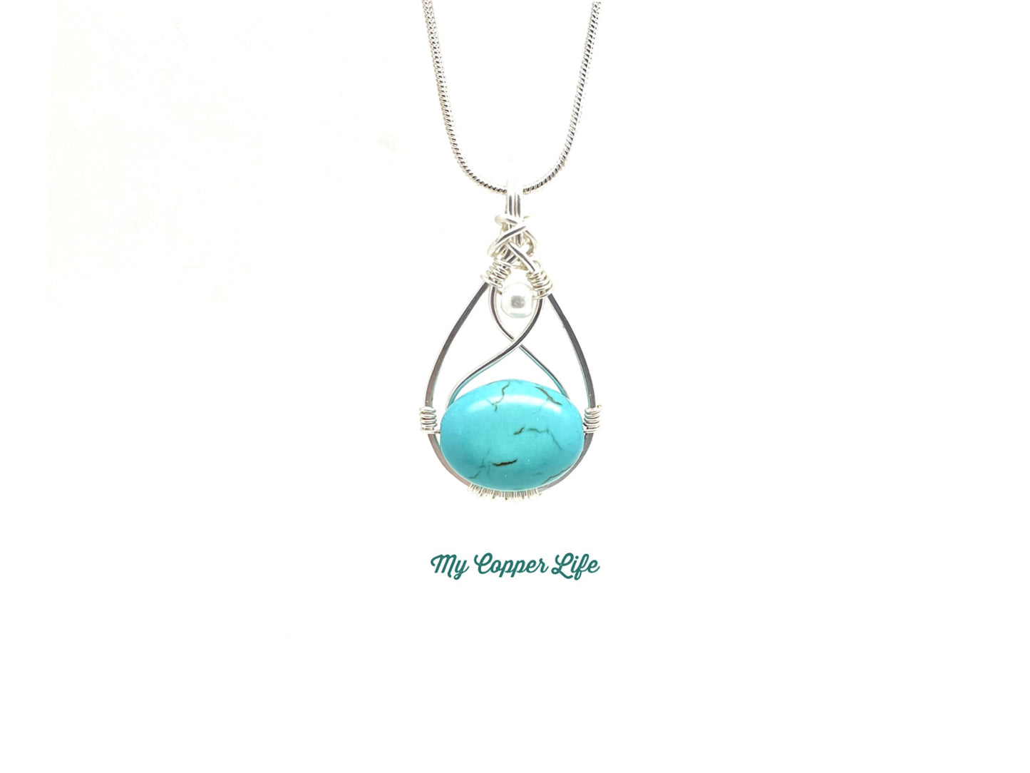 Tear Drop Pendant Silver Turquoise Bead.jpg